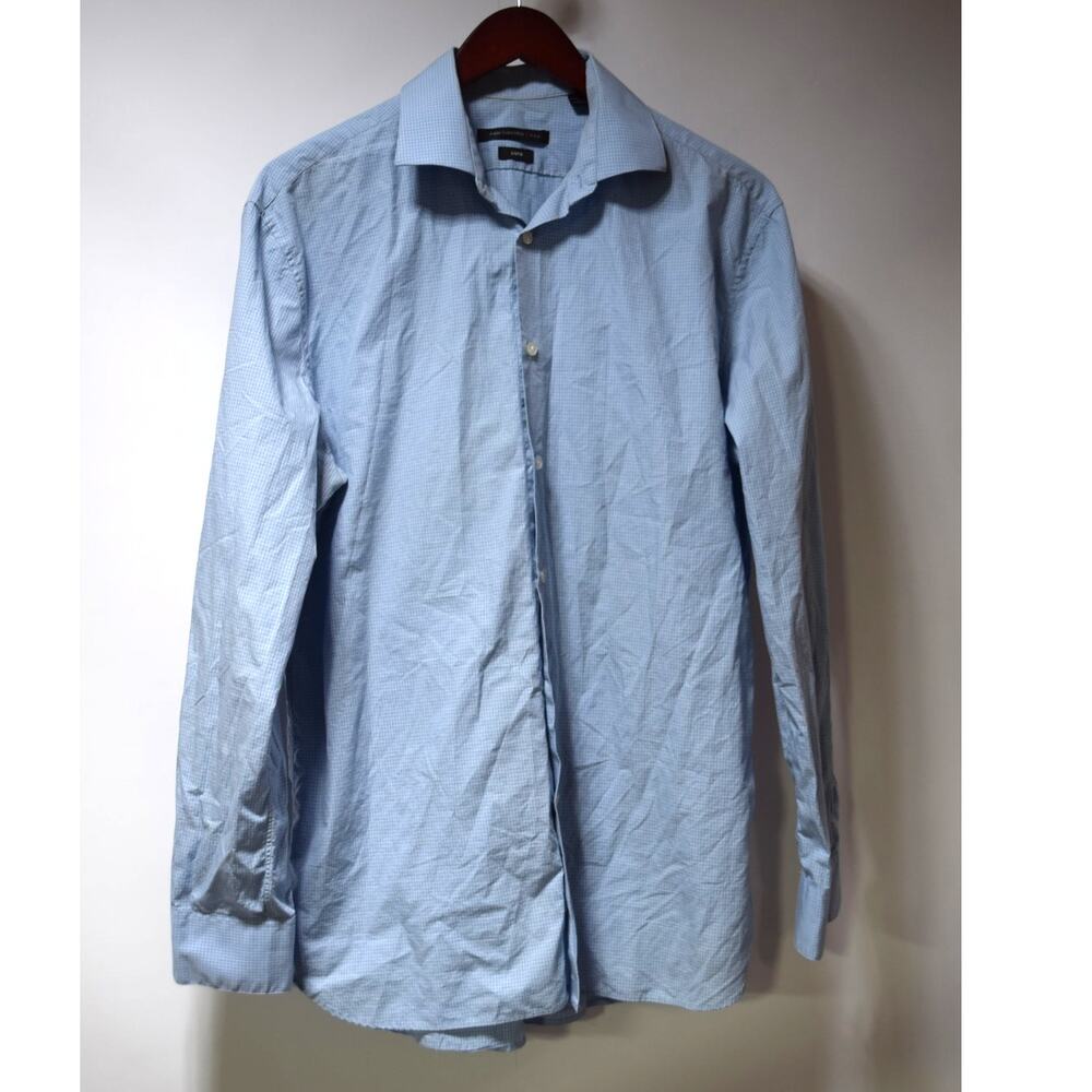 John Varvatos Star USA Blue Micro Check Button Down Shirt Size Large